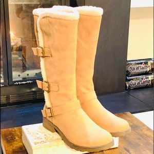 White Mountain Santell Faux-Fur Trim Boots, Size 8.5 M, Chestnut  NWT